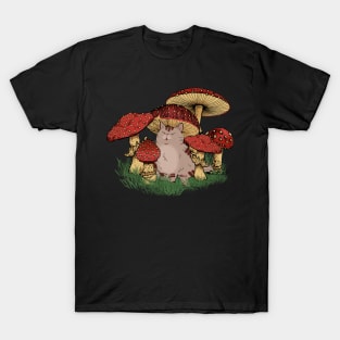 Cottagecore Cat Aesthetic Mushroom Hat Cat T-Shirt